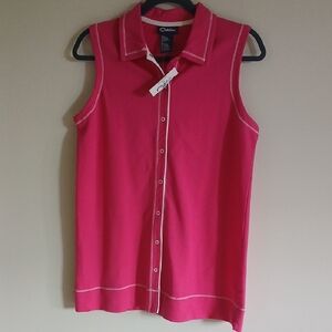 Catalina Pink Sleeveless Polo Top Snaps Sz Small NWT